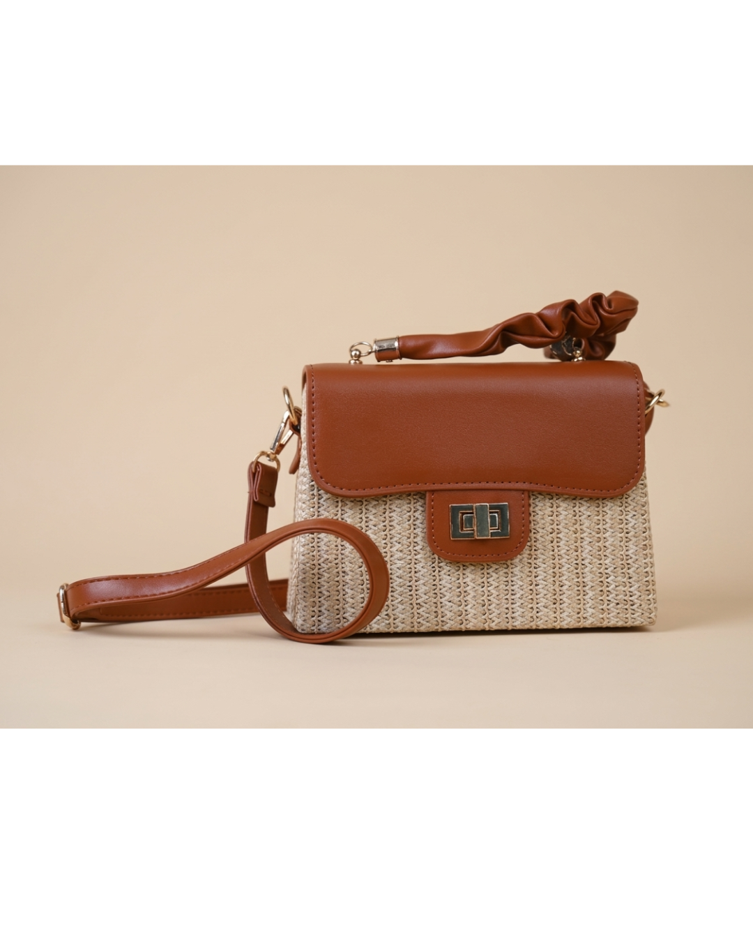Solene Woven Top Handle Bag – Tan