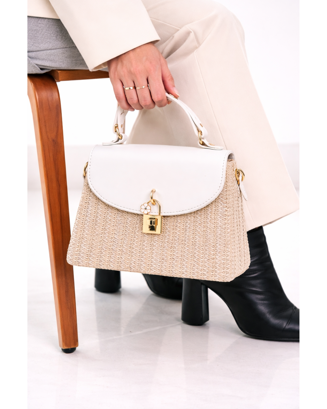 Évara Woven Top Handle Bag – Ivory