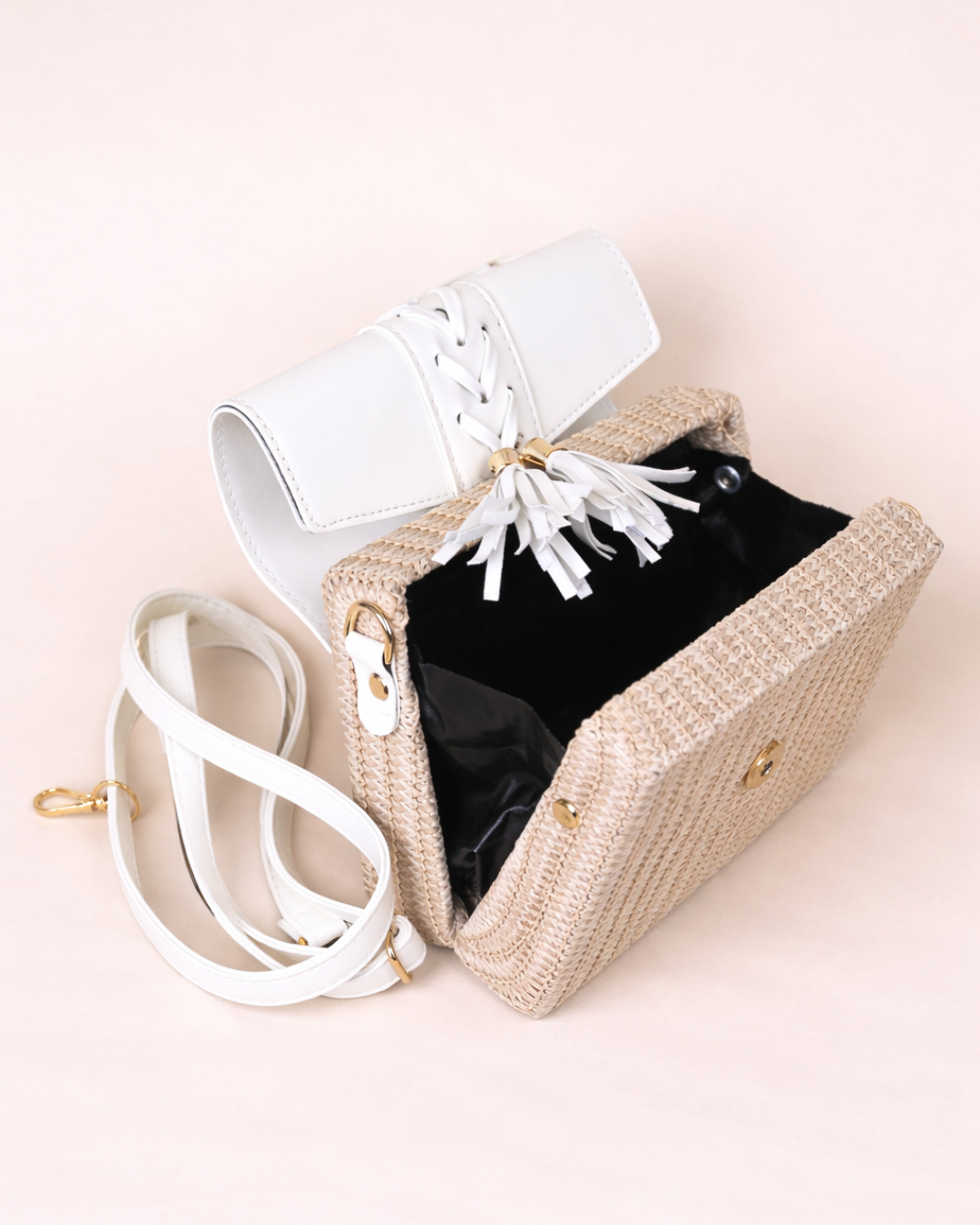 Elowen Woven Tassel Satchel – Ivory