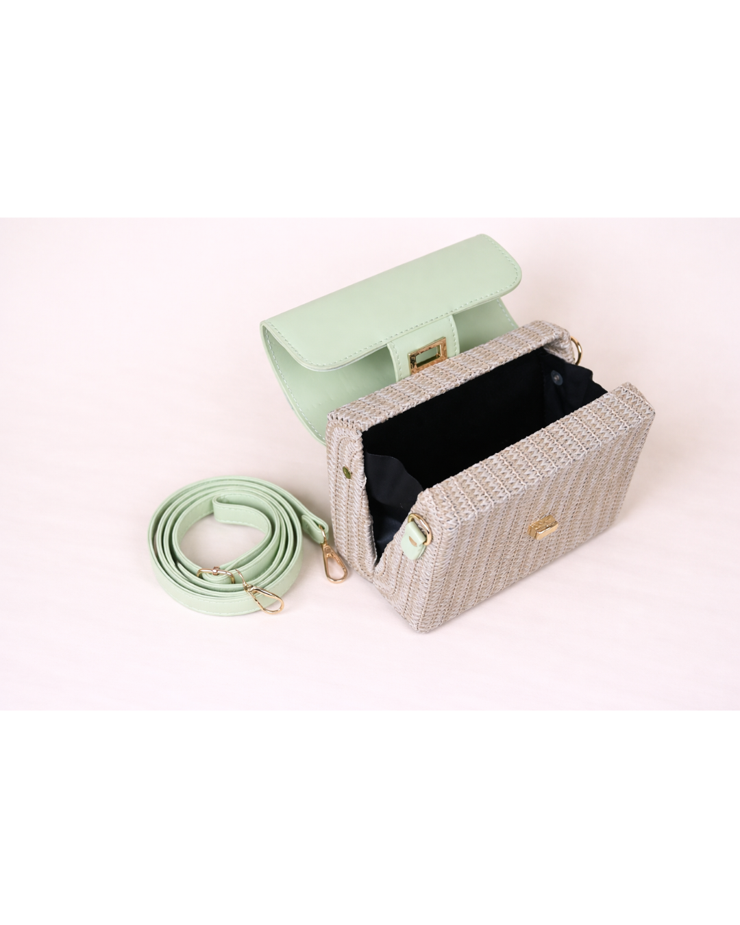 Mint Verve Woven Top Handle Bag