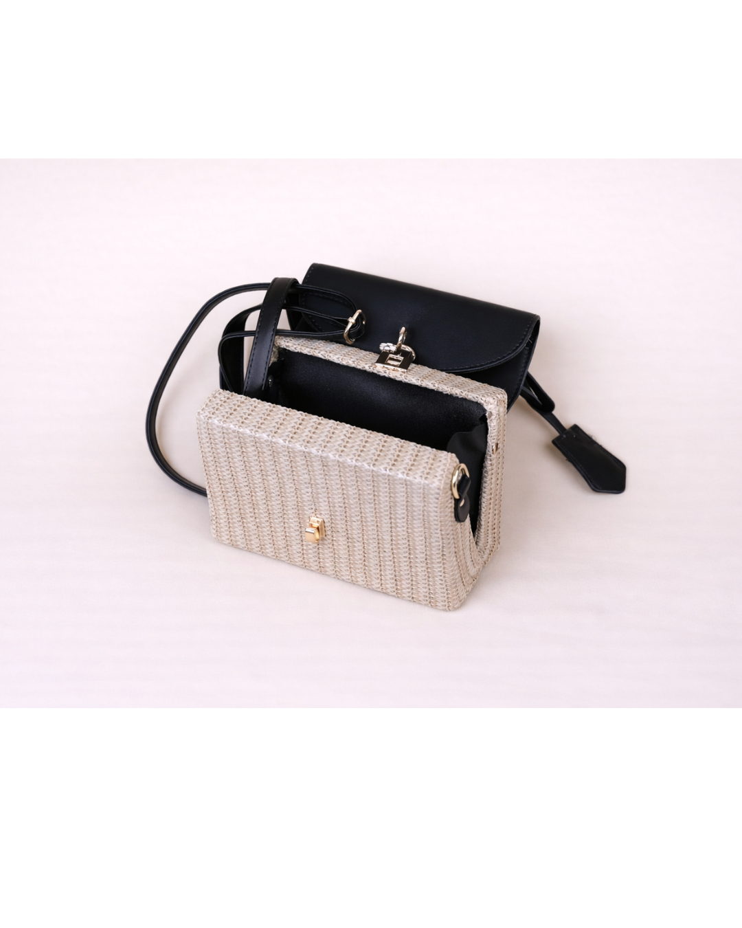 Noir Éclat Woven Top Handle Bag