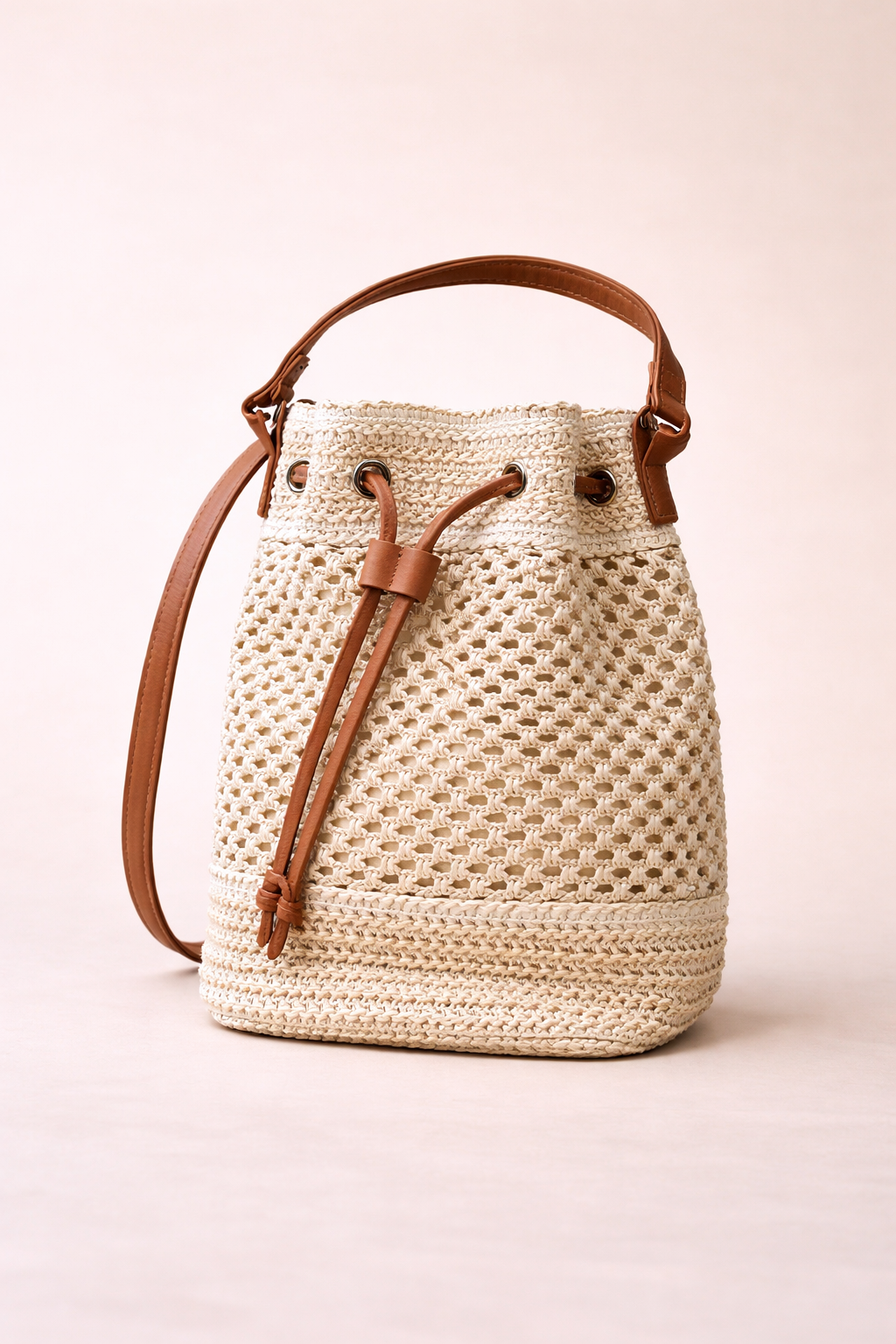 Ivory Woven Bucket Bag