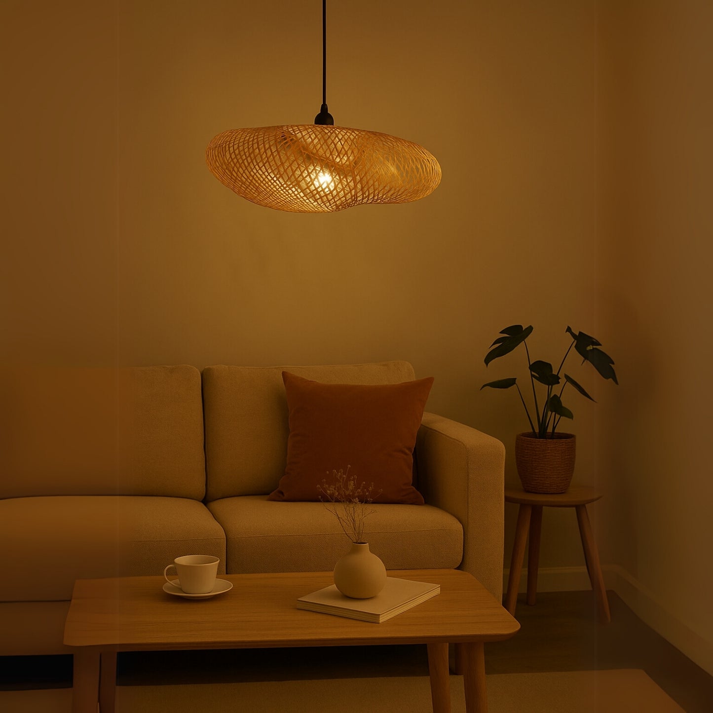 Aarna Sculpted Rattan Pendant