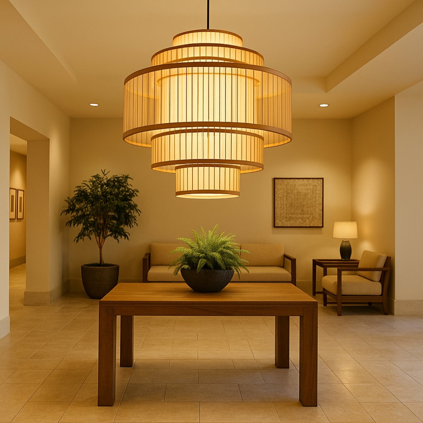 Hikari Tiered Rattan Pendant