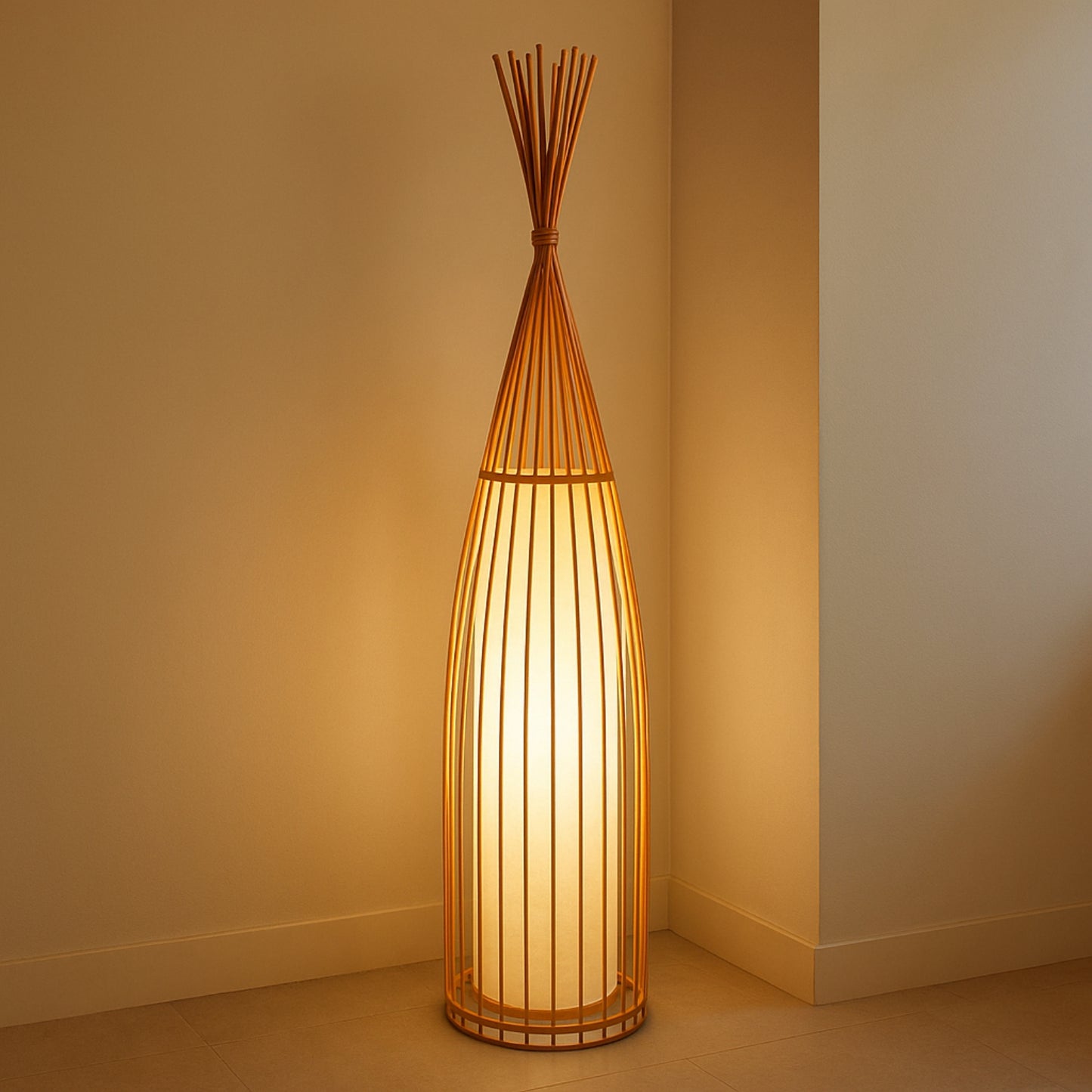 Zenora Cocoon Rattan Floor Lamp