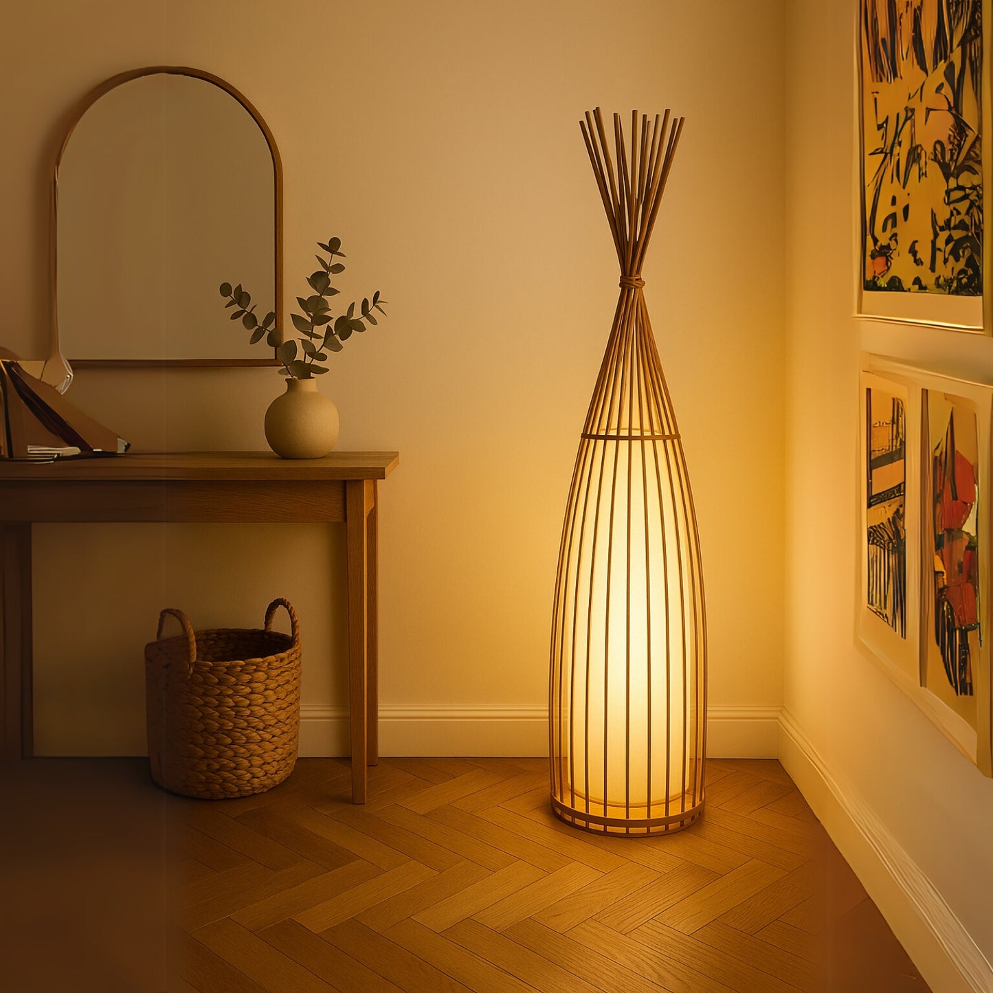 Zenora Cocoon Rattan Floor Lamp