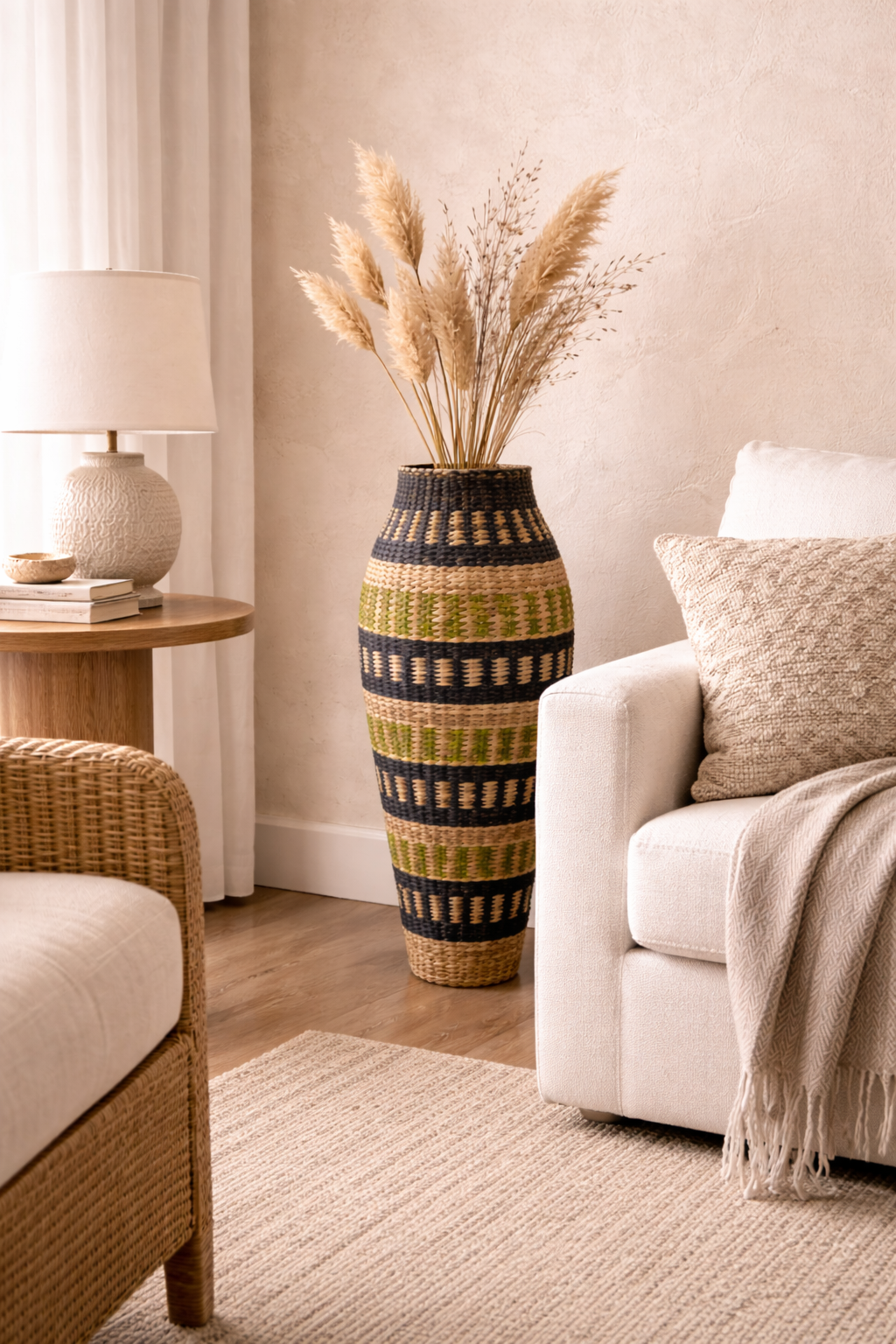 Aranya Weave Floor Vase – Artisan Striped Statement Vessel