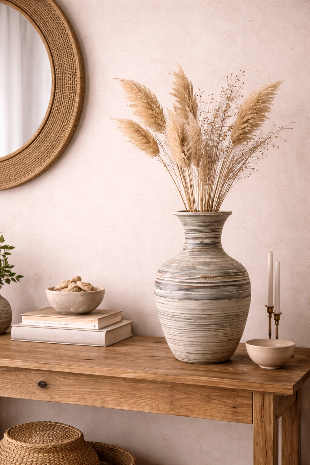 Elara Strata Bamboo Floor Vase – Handwoven Sculpted Statement