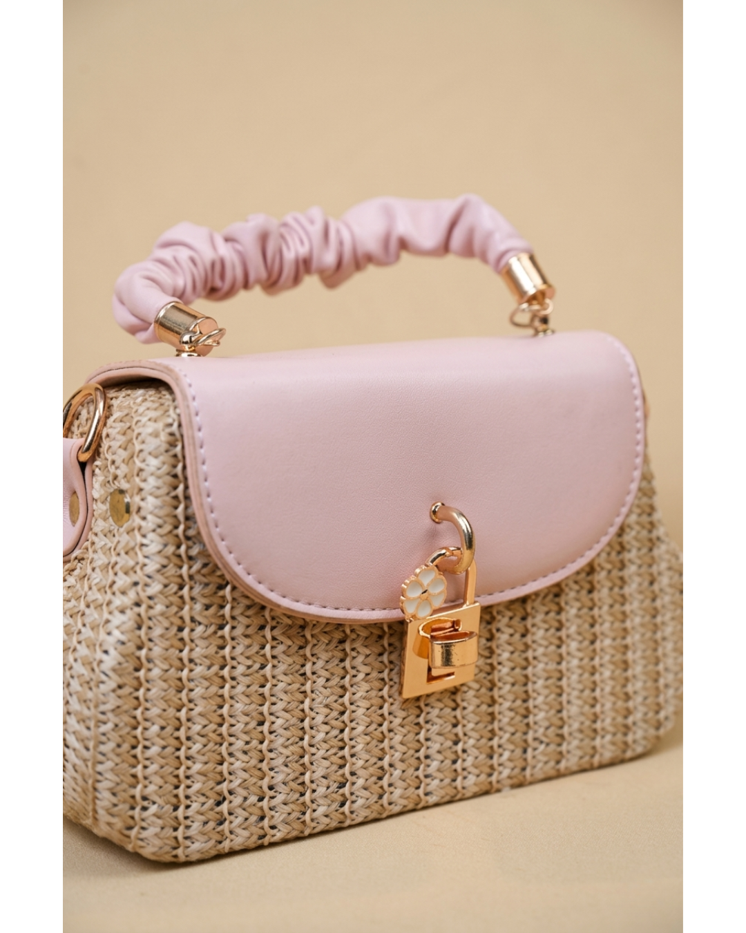 Blush Weave Mini Top Handle Bag