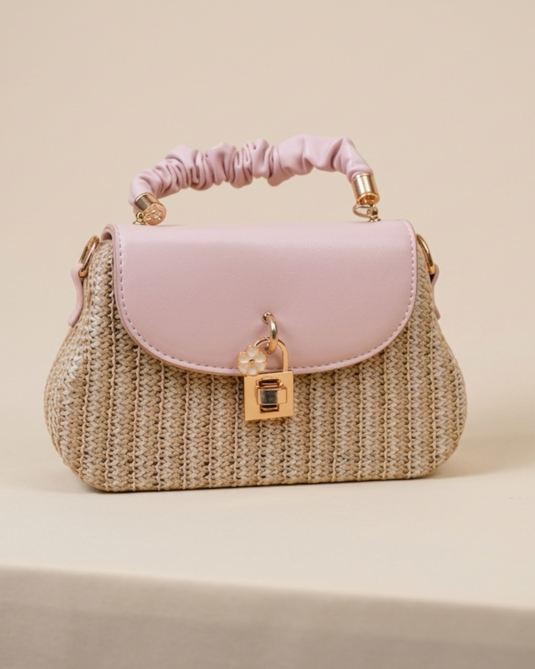 Blush Weave Mini Top Handle Bag