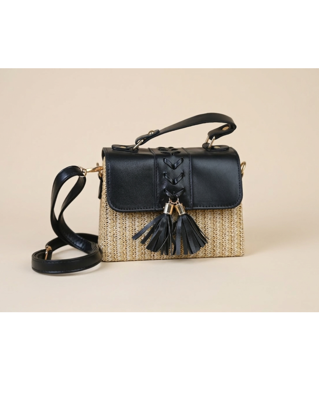 Noir Lace Weave Mini Satchel