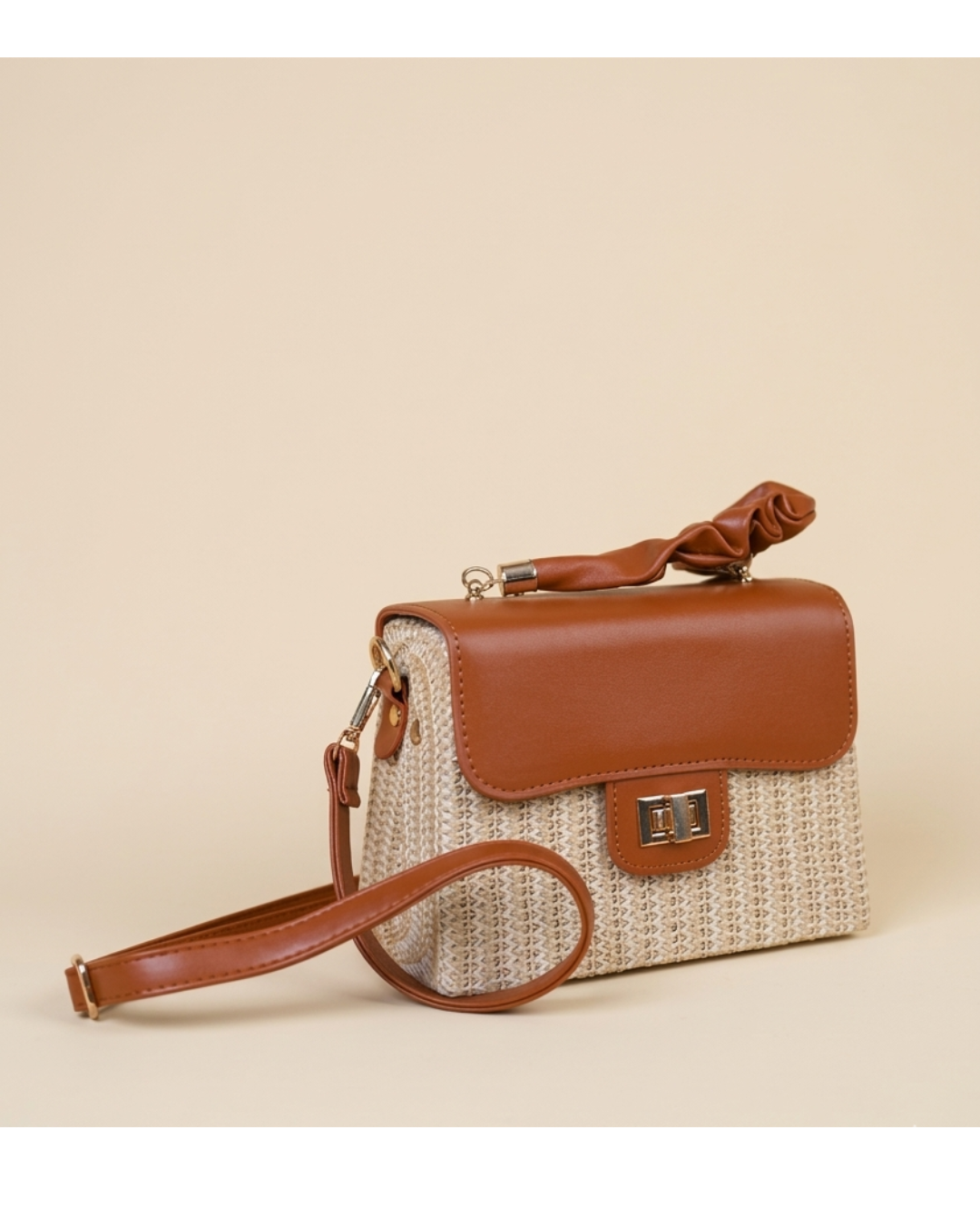Solene Woven Top Handle Bag – Tan