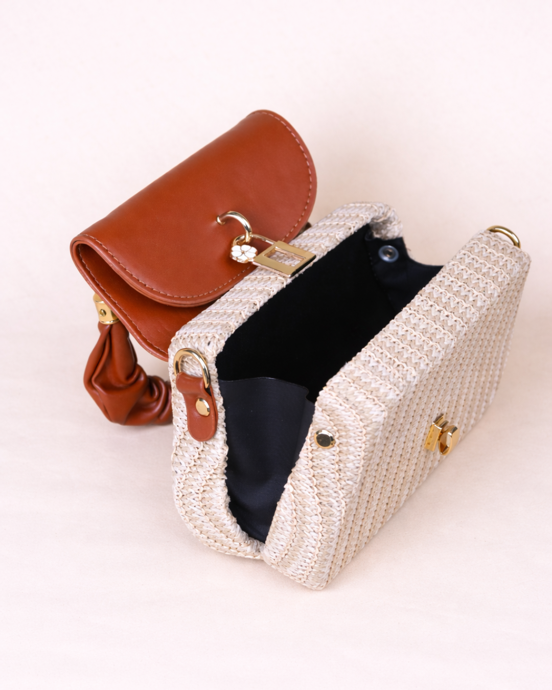 Liora Woven Top Handle Bag – Natural Tan