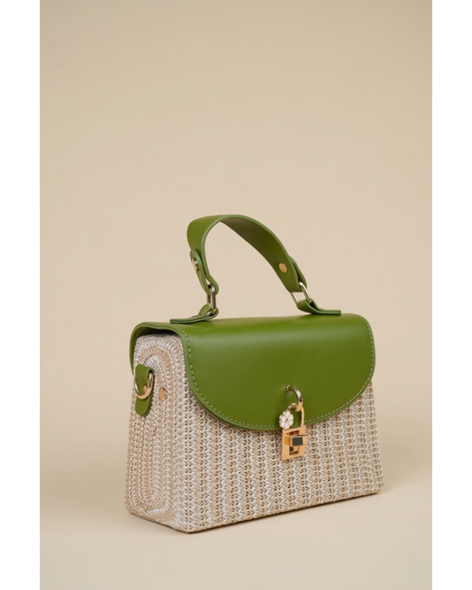 Verdelle Woven Top Handle Bag – Olive Green
