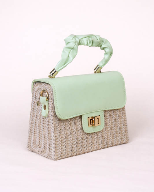 Mint Verve Woven Top Handle Bag