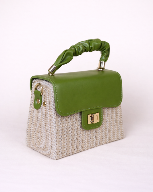 Verde Luxe Woven Top Handle Bag