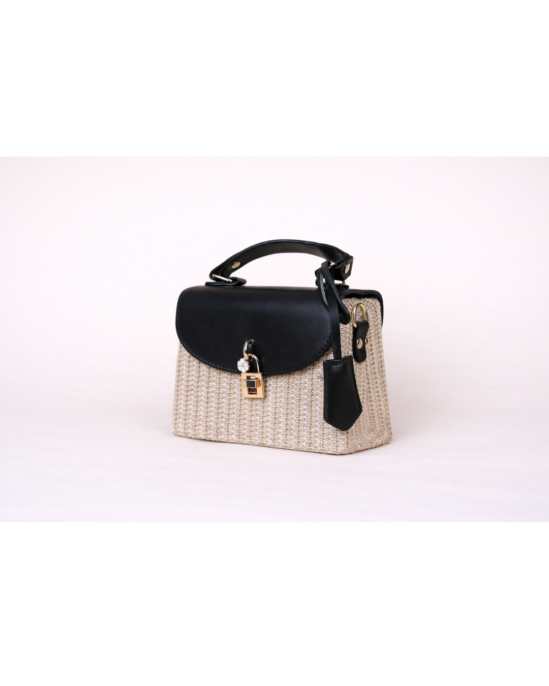 Noir Éclat Woven Top Handle Bag