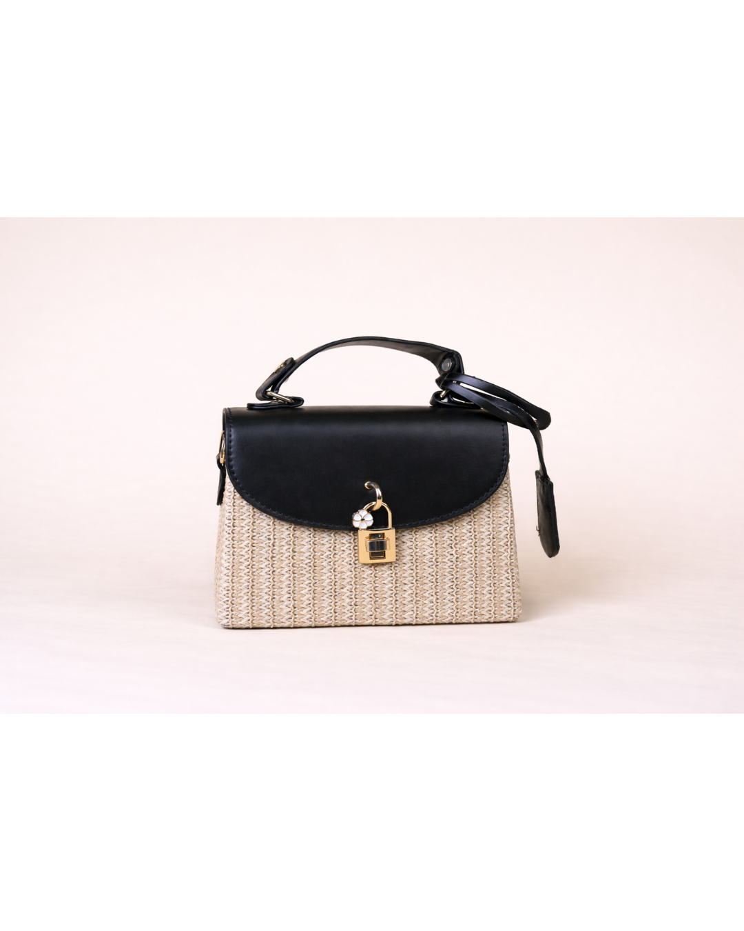Noir Éclat Woven Top Handle Bag