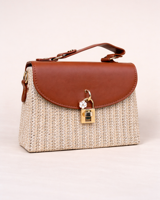 Céleste Tan Woven Top Handle Bag