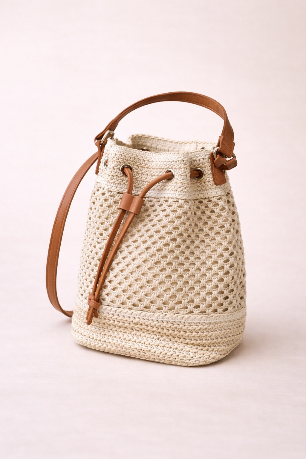 Ivory Woven Bucket Bag