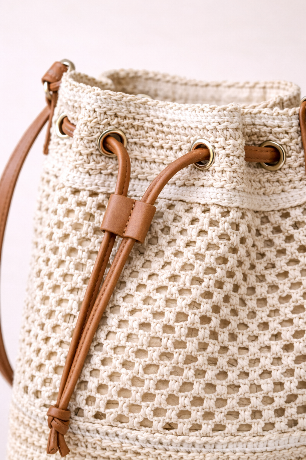 Ivory Woven Bucket Bag