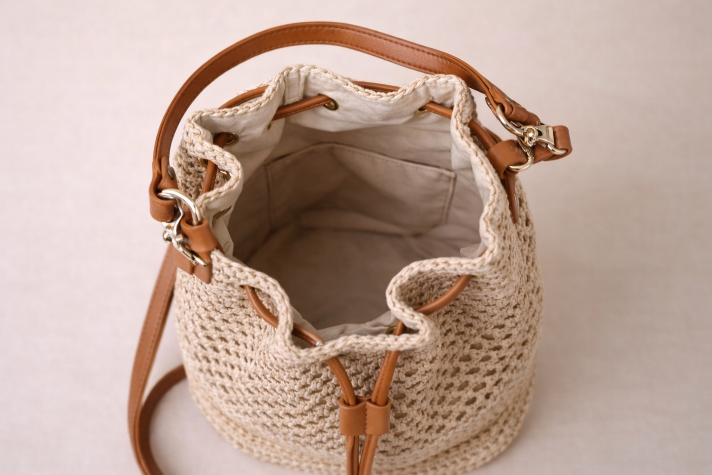 Ivory Woven Bucket Bag