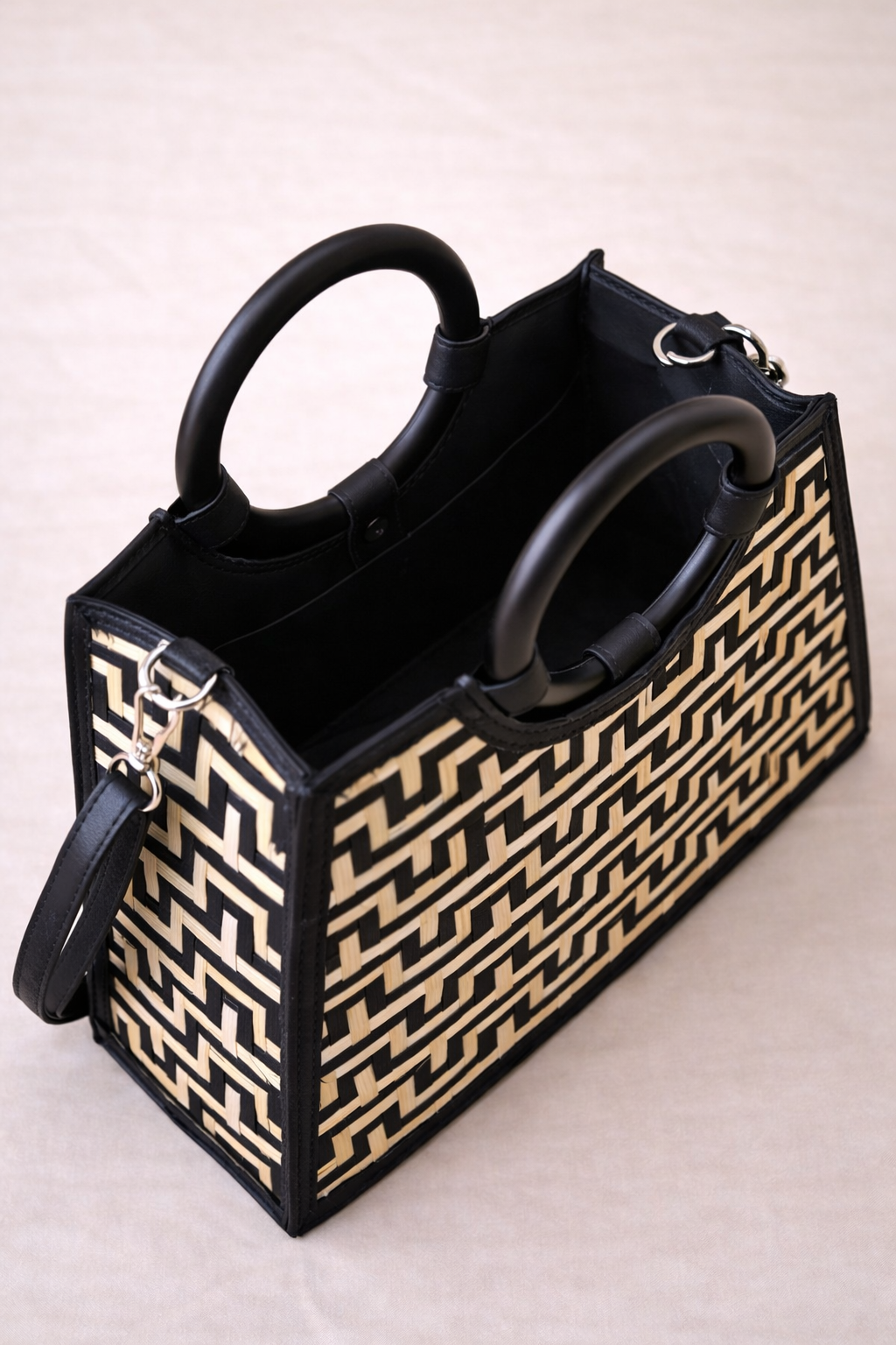 Noir Woven Top Handle Bag