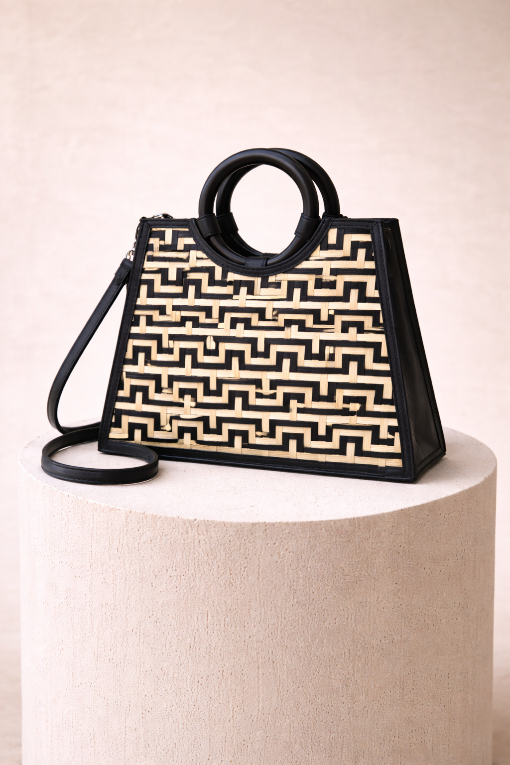 Noir Woven Top Handle Bag