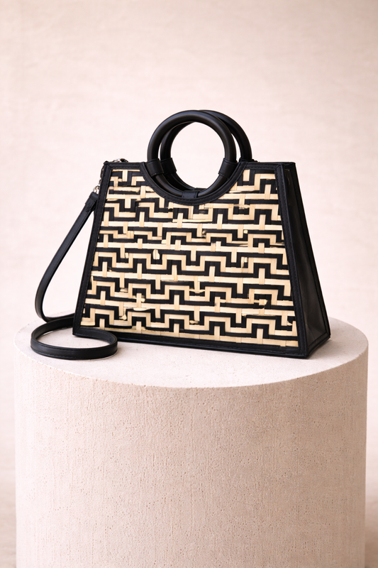 Noir Woven Top Handle Bag