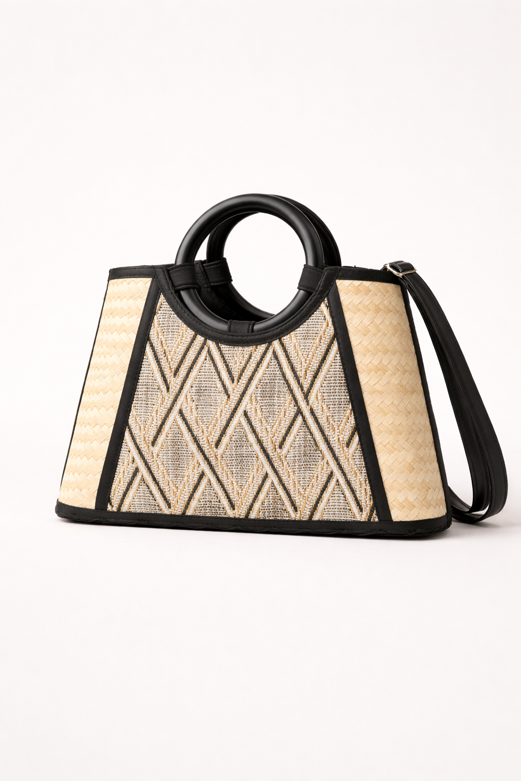 Noir Arc Woven Top Handle Bag