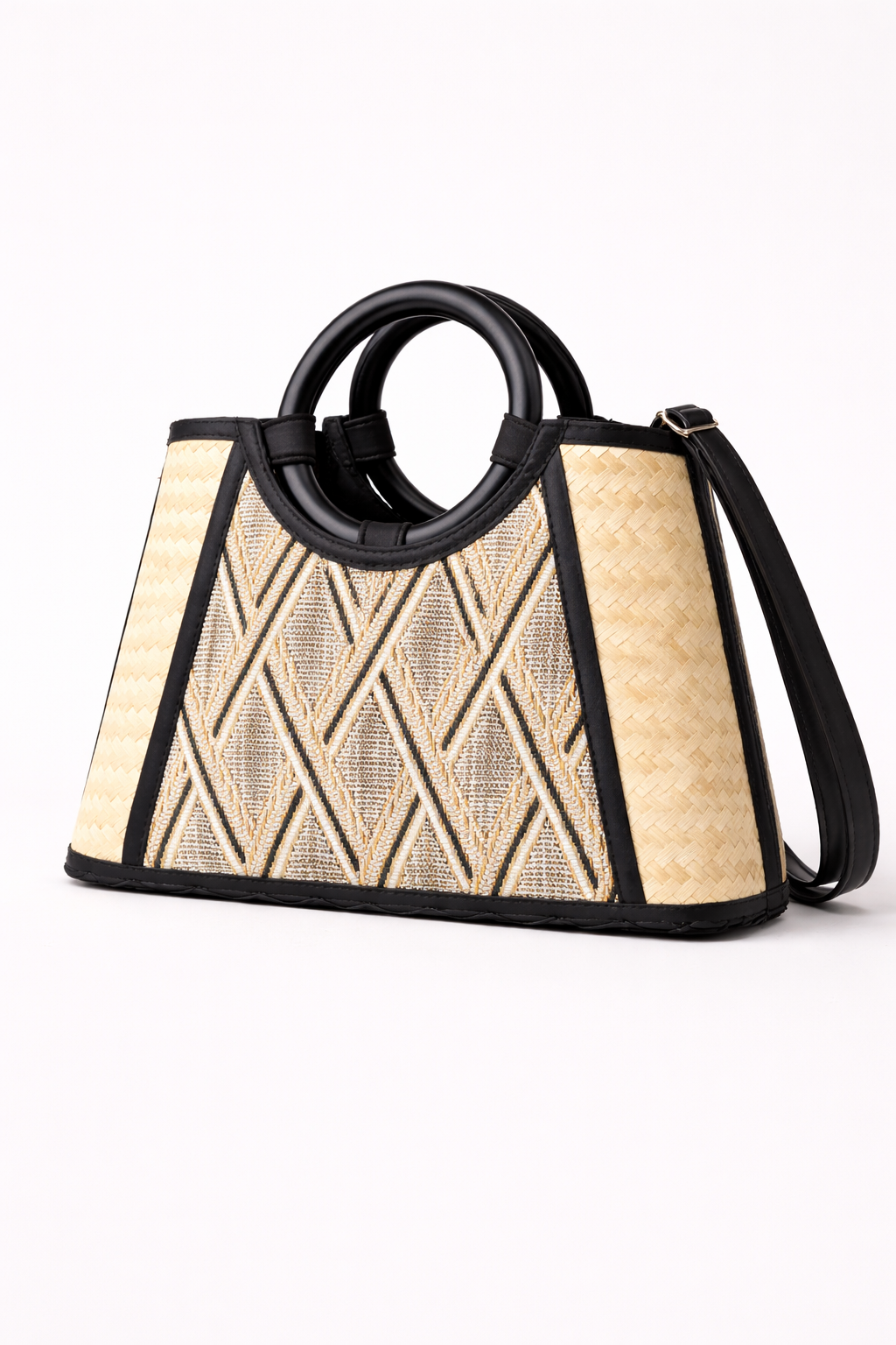 Noir Arc Woven Top Handle Bag