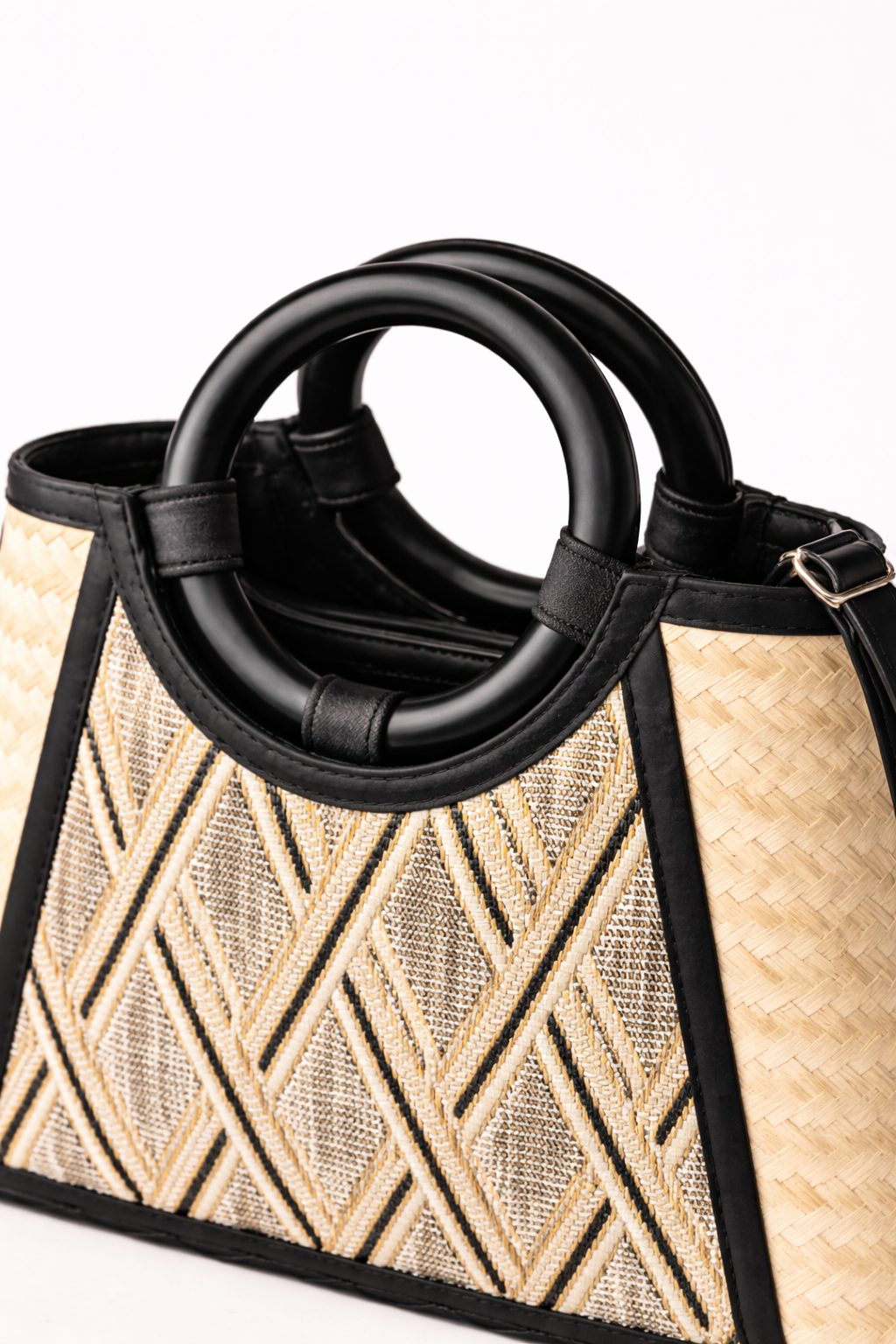 Noir Arc Woven Top Handle Bag