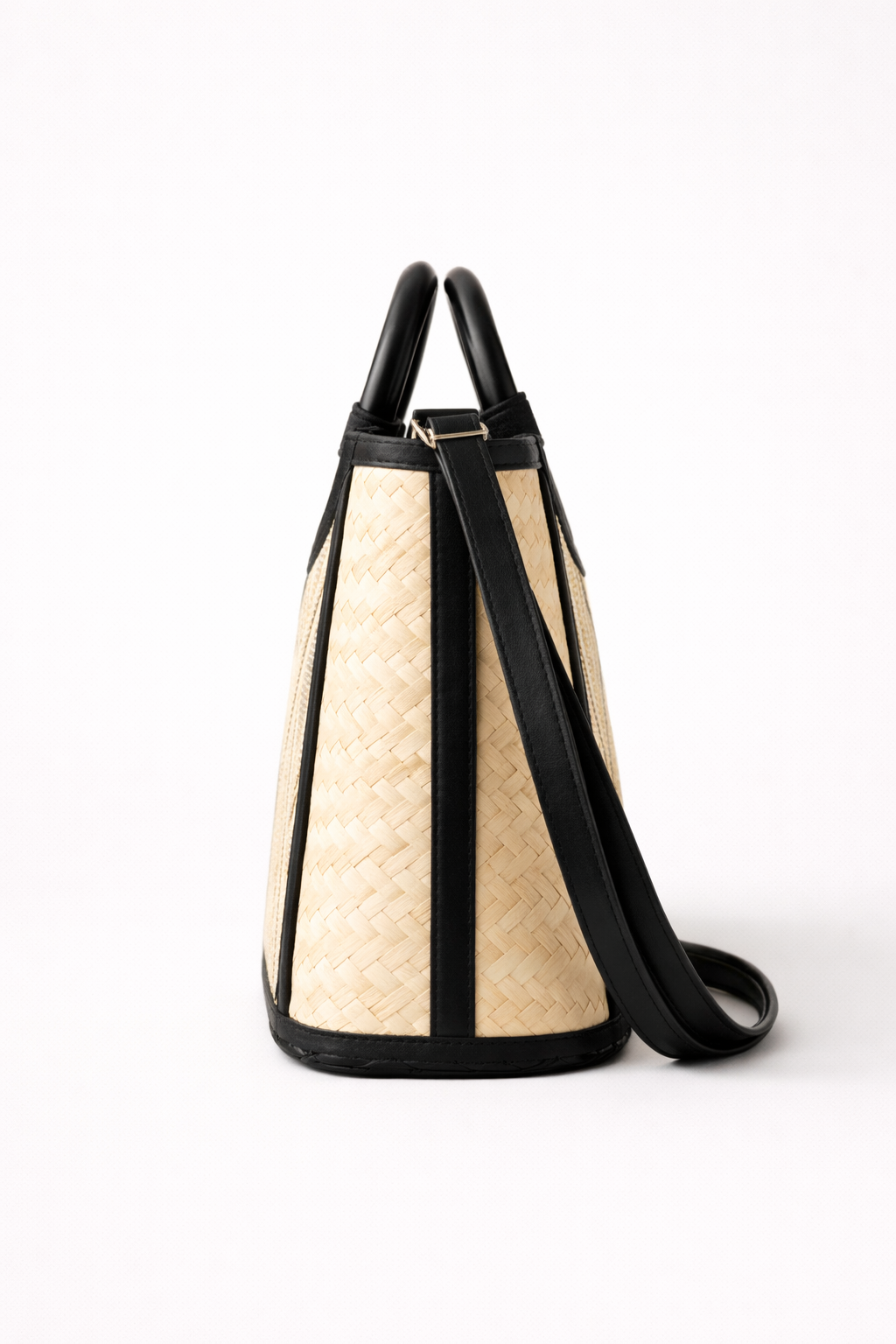 Noir Arc Woven Top Handle Bag