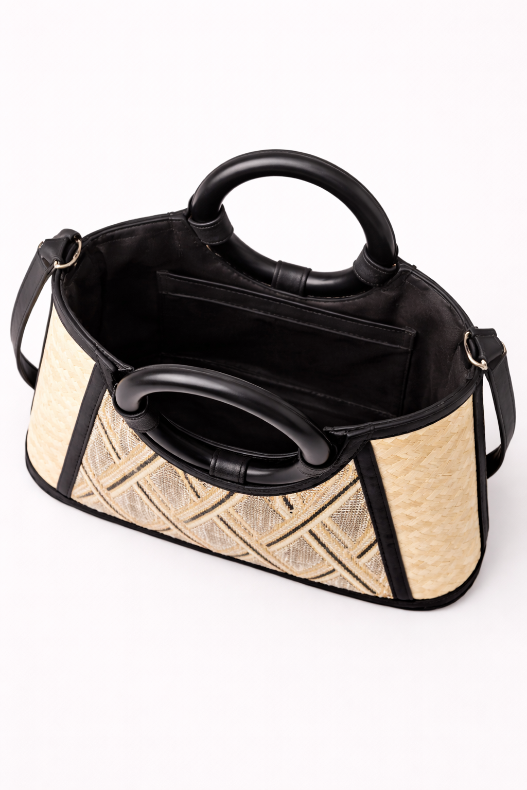 Noir Arc Woven Top Handle Bag