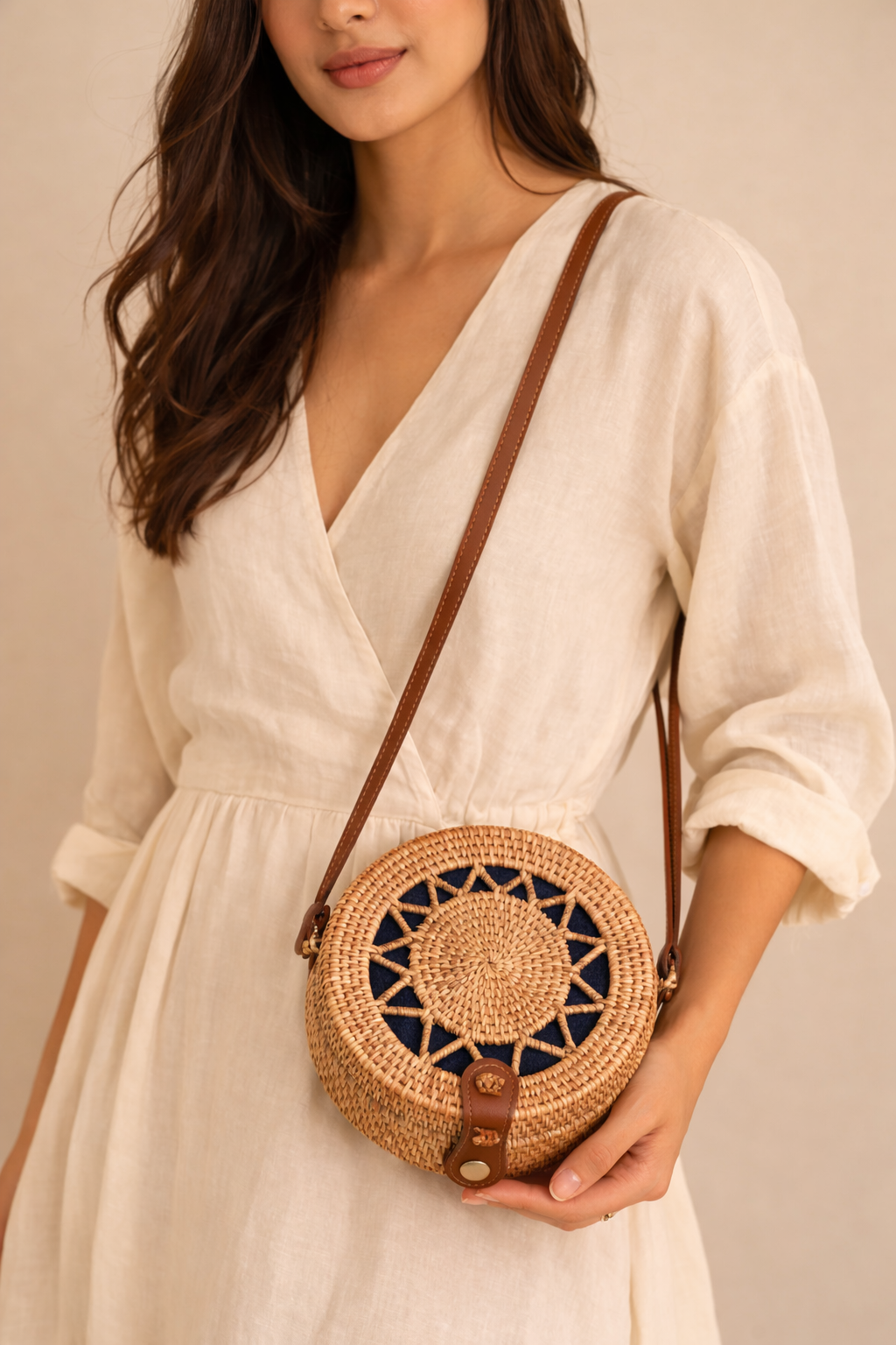 Surya Woven Round Crossbody Bag