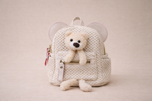 Teddy Charm Woven Mini Backpack