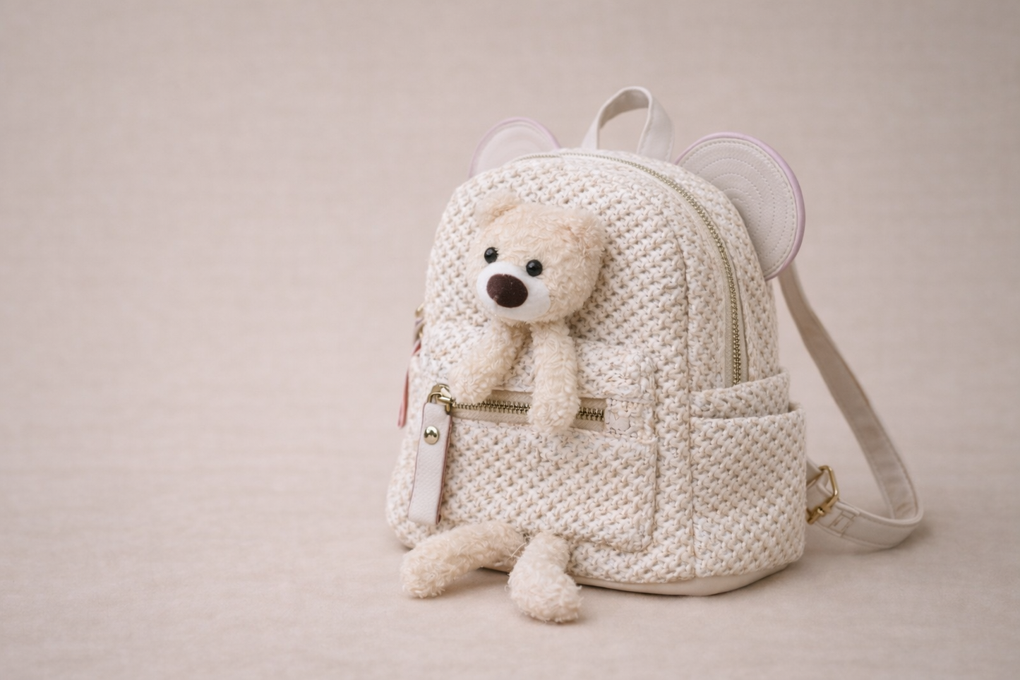 Teddy Charm Woven Mini Backpack