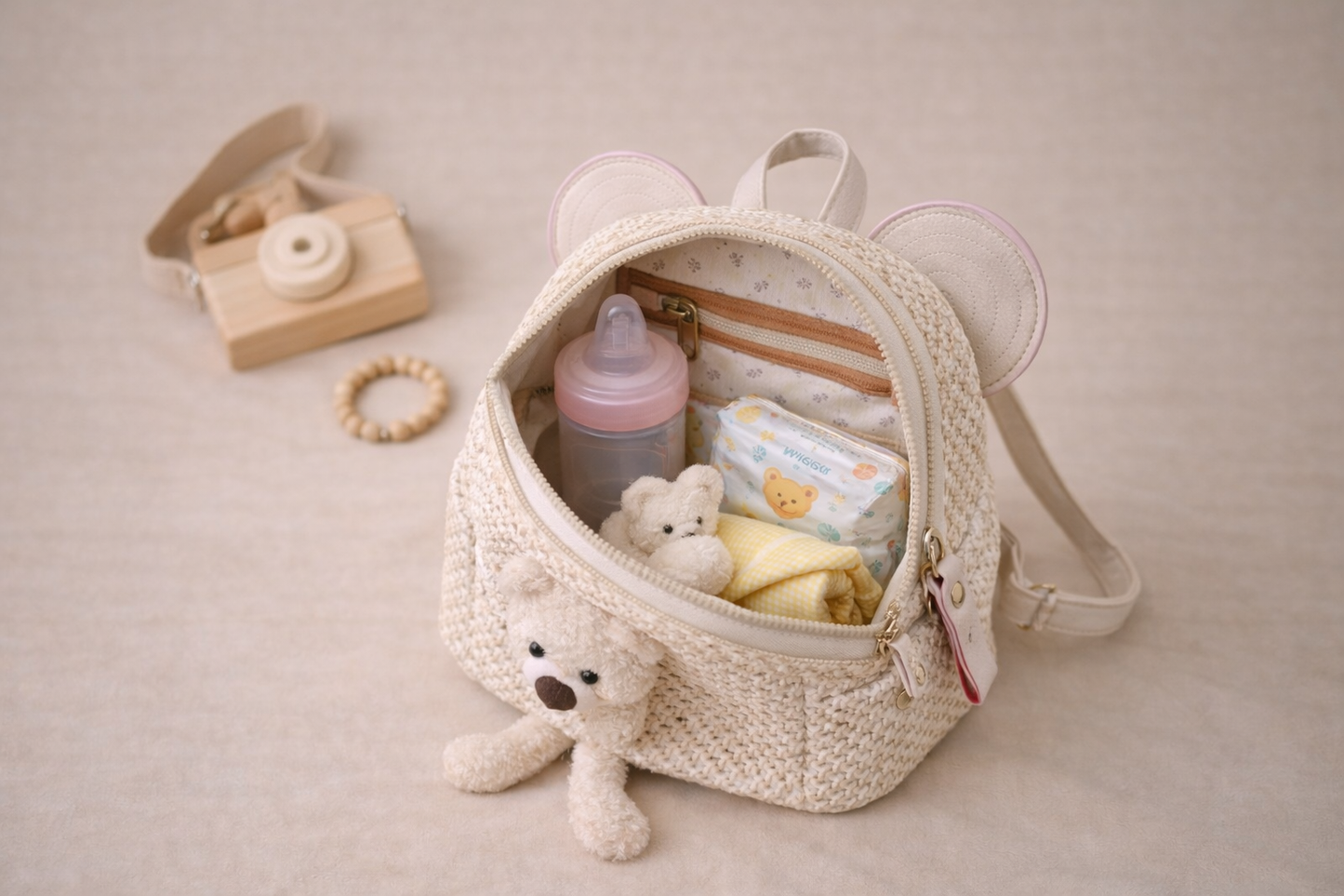 Teddy Charm Woven Mini Backpack