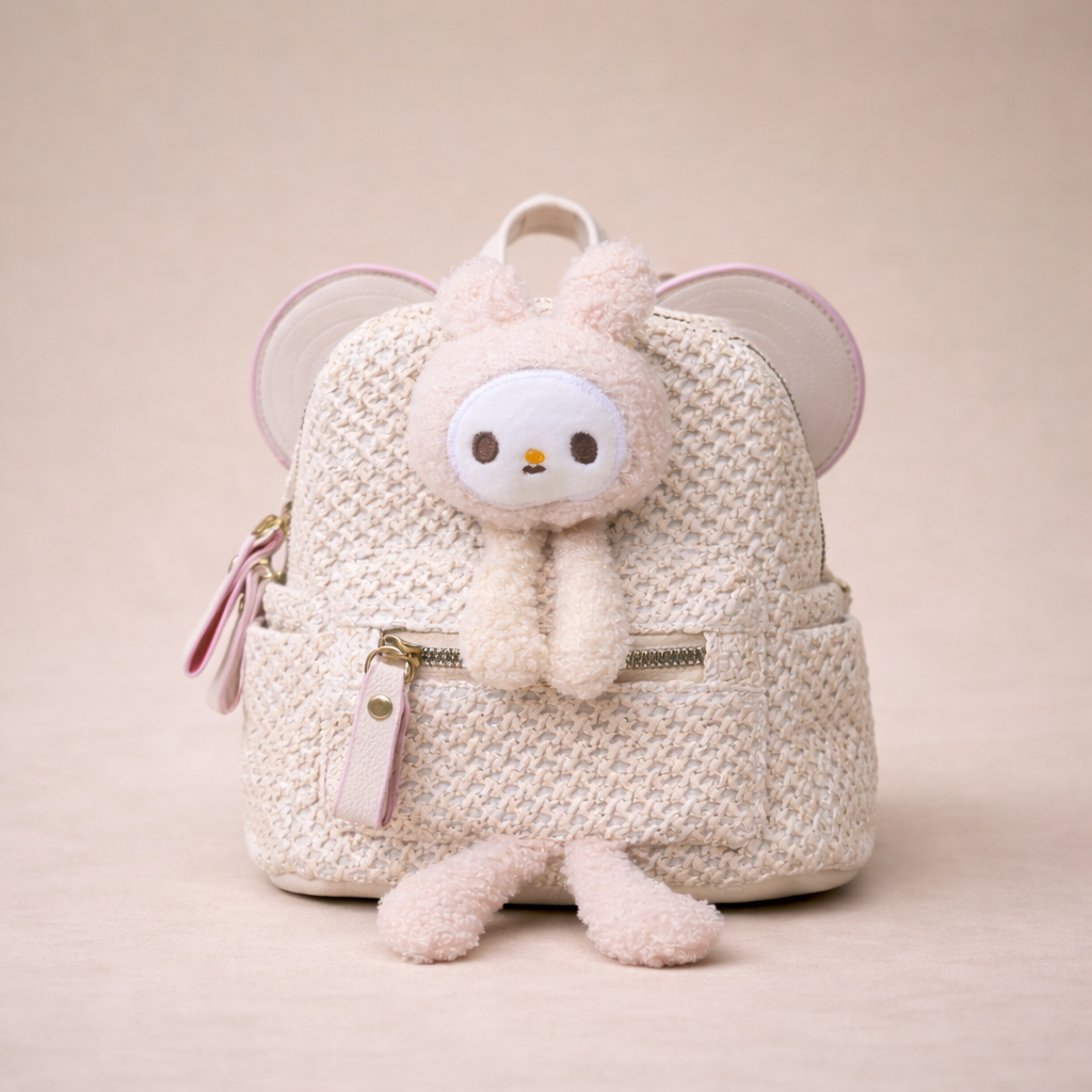 Blush Bunny Charm Woven Mini Backpack