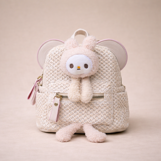Blush Bunny Charm Woven Mini Backpack