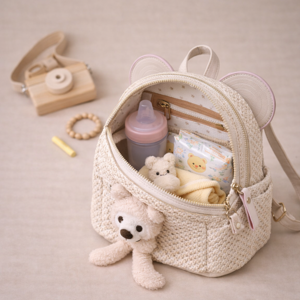 Blush Bunny Charm Woven Mini Backpack