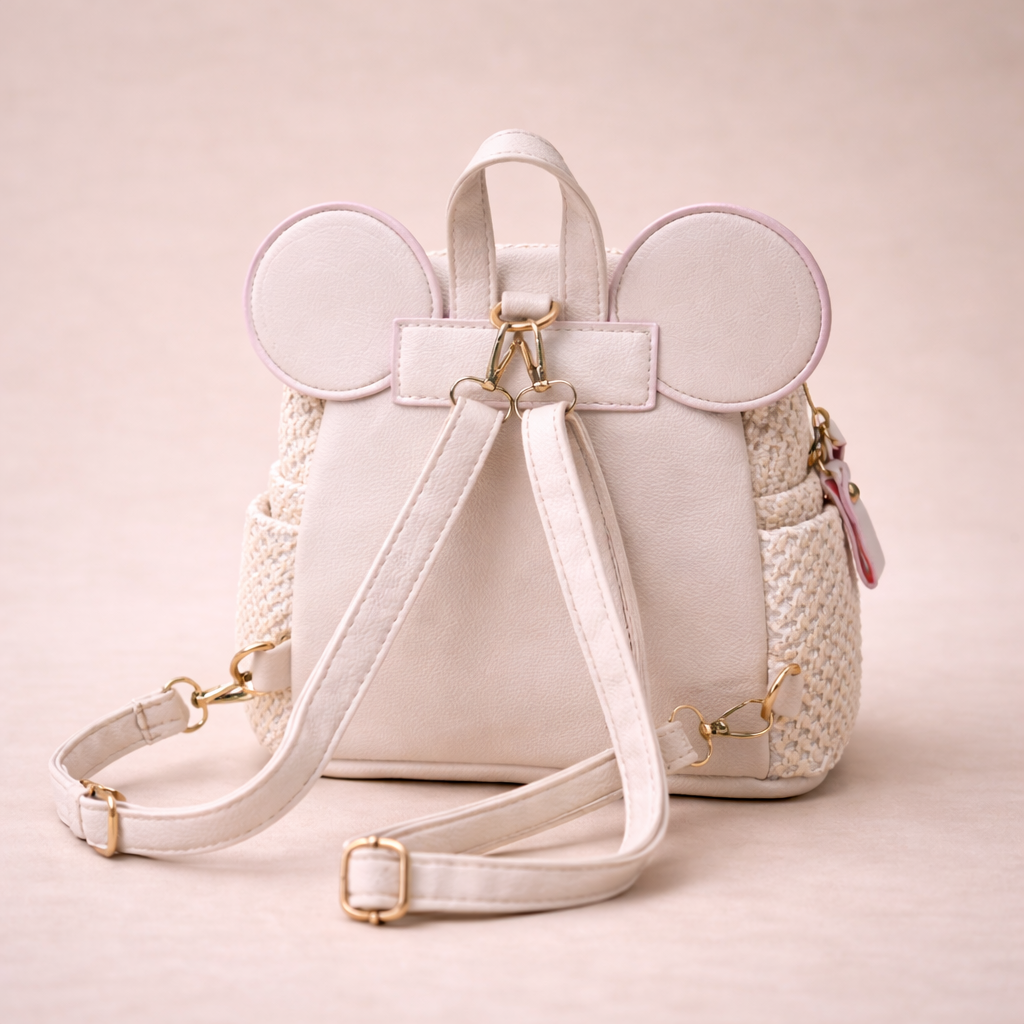 Blush Bunny Charm Woven Mini Backpack