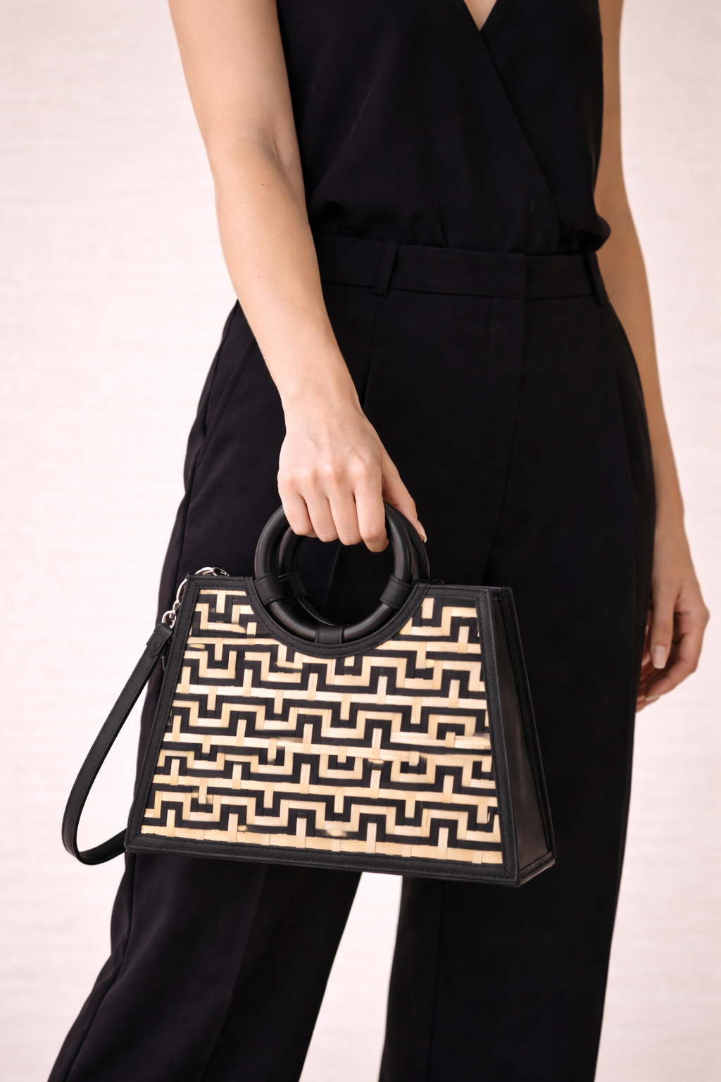 Noir Woven Top Handle Bag