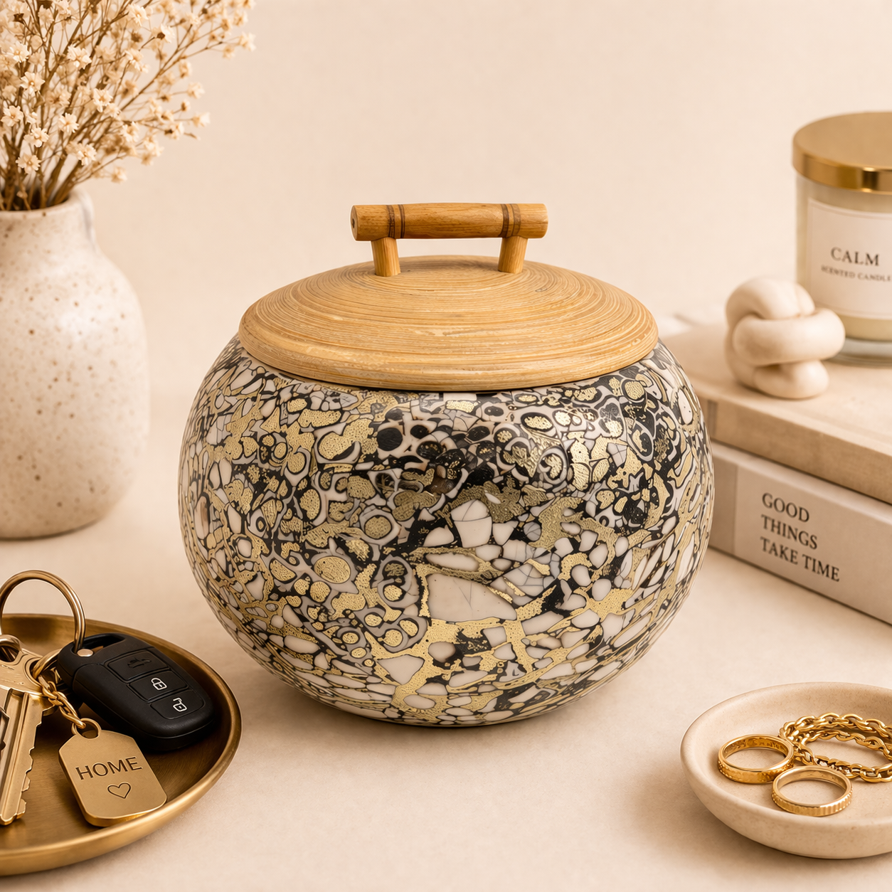 Noir Éclat Gilded Mosaic Keepsake Jar