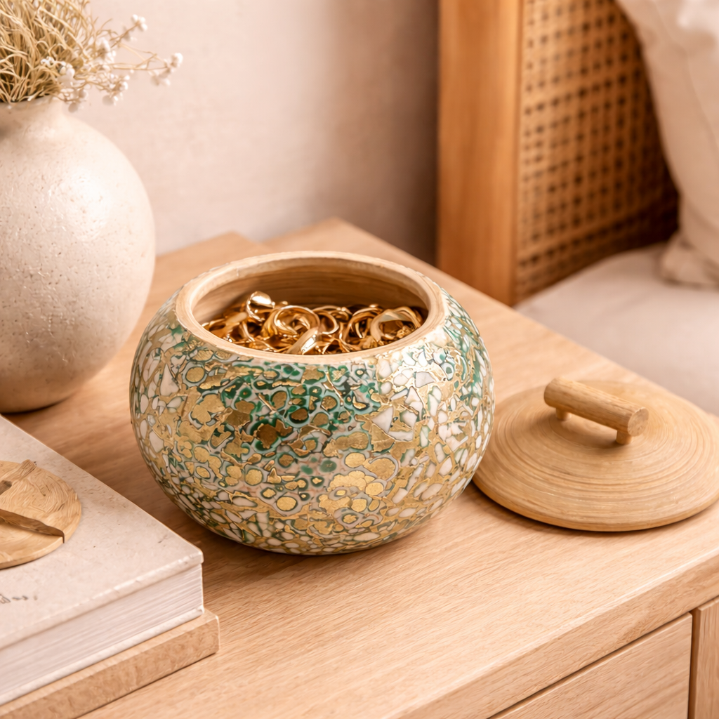 Verde Éclat Gilded Mosaic Keepsake Jar