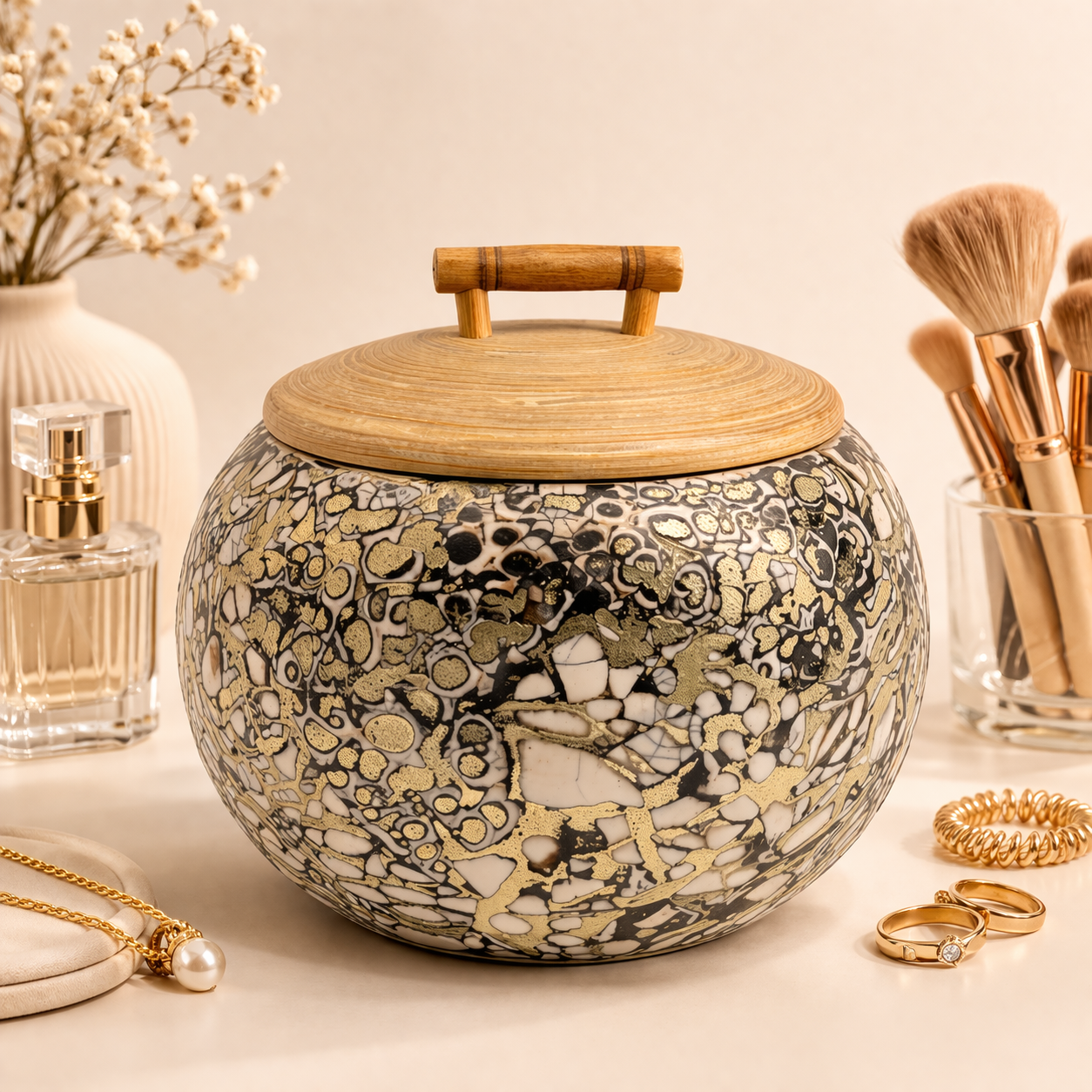 Noir Éclat Gilded Mosaic Keepsake Jar