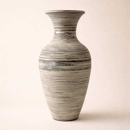 Elara Strata Bamboo Floor Vase – Handwoven Sculpted Statement
