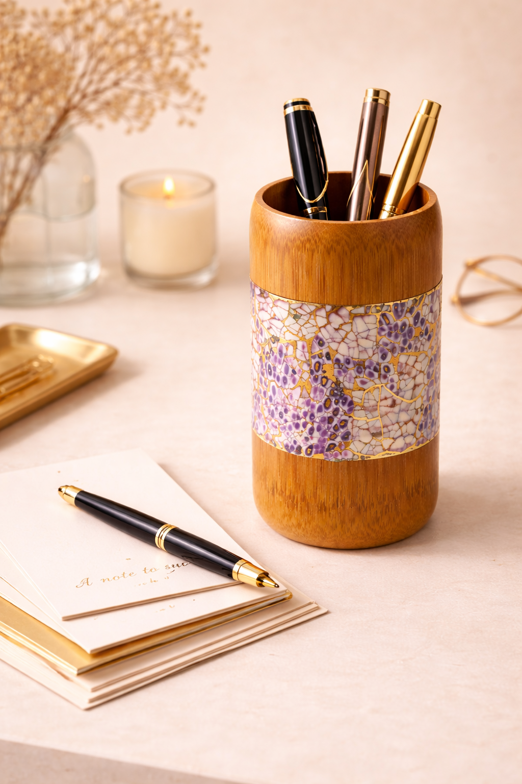 Aurelia Amethyst Kintsugi Bamboo Holder