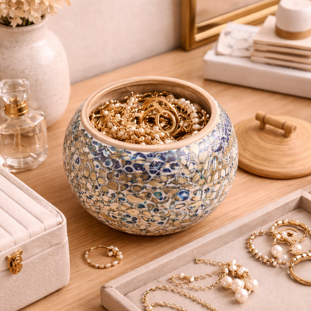 Azure Éclat Gilded Mosaic Keepsake Jar