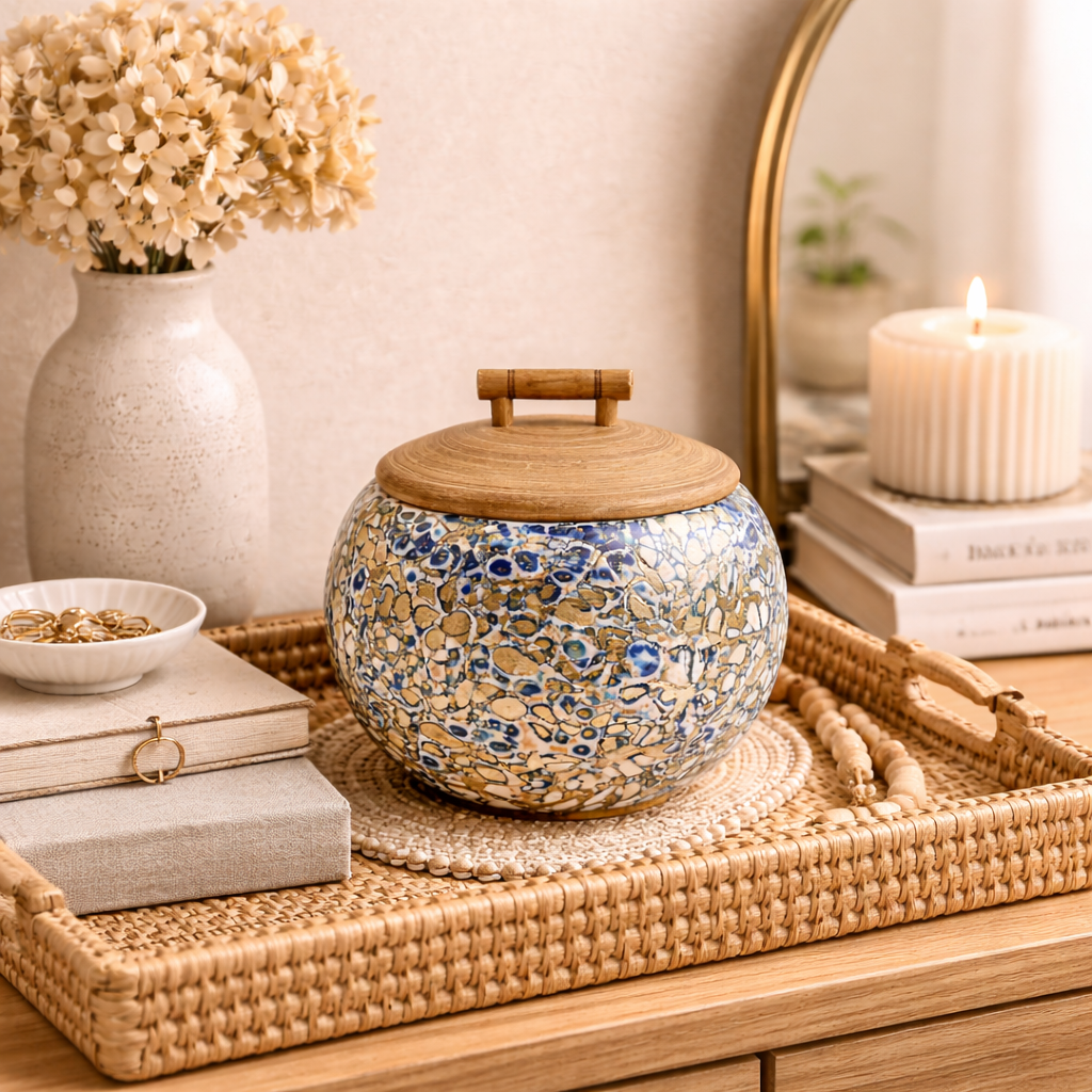 Azure Éclat Gilded Mosaic Keepsake Jar